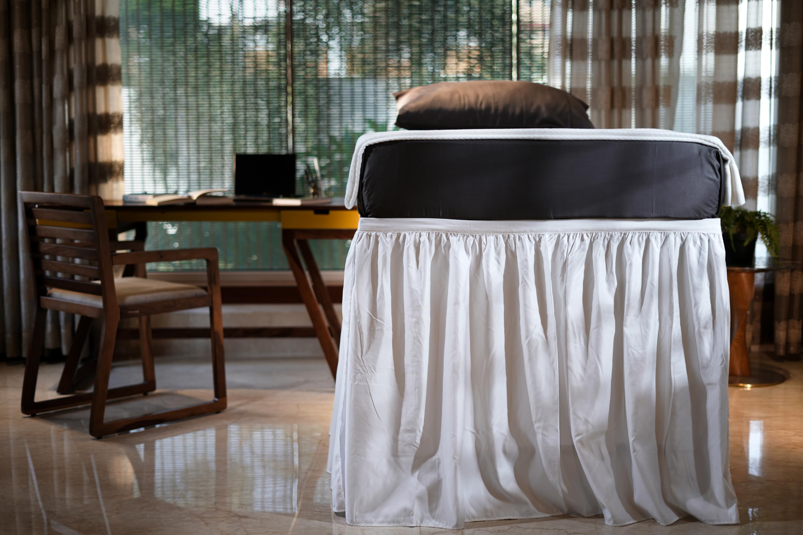 Photo 1 of Weddingly Dorm Bed Skirt for Twin XL Bed|White Color|42 Inch Drop|100% Clean Microfiber|110 GSM for Maximum Opaqueness|Wrap Around Style|Classic and Stylish Dorm Room Essential
