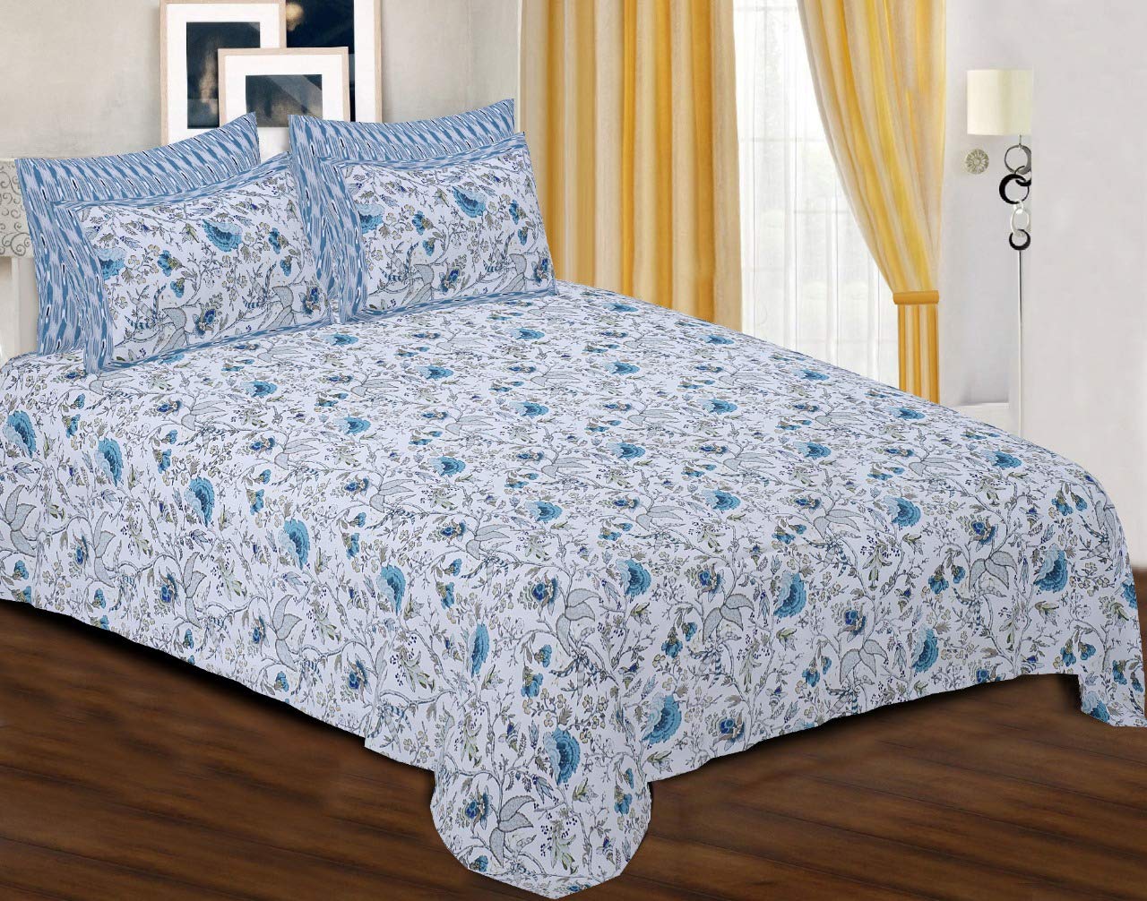 King bedsheet with Two Pillow Covers, 180 TC , 100 Cotton, Floral