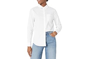 鶹 Essentials Womens Regular-Fit Long-Sleeve Button-Down Poplin Shirt