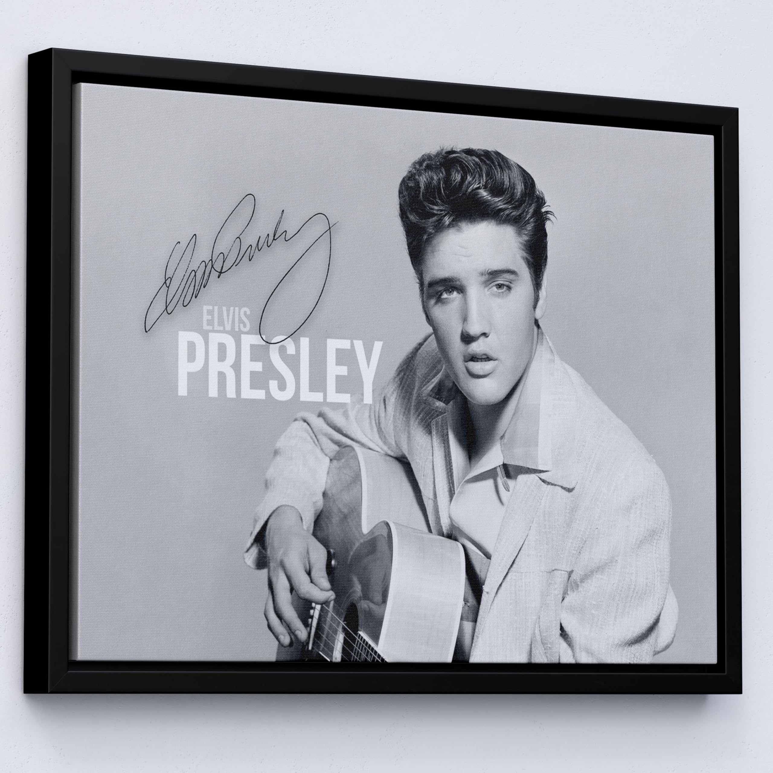 HWC Trading Elvis Presley 16 x 12 inch Canvas Print Signed Autograph Picture for Music Fans - Black Framed Canvas