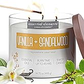 Candle-lite Essential Elements Scented Candles, Vanilla & Sandalwood, 14.75 oz Jar, Proudly Poured in the USA, Aromatherapy, 3-Wick with 45 Hours of Burn Time, Perfect for Creating a Relaxing Ambiance