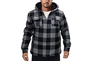 Genafy Men's Flannel Jacket Hoodie Full Zip Up Plaid Thick Fleece Sherpa Lined Sweatshirt Winter Warm Coats