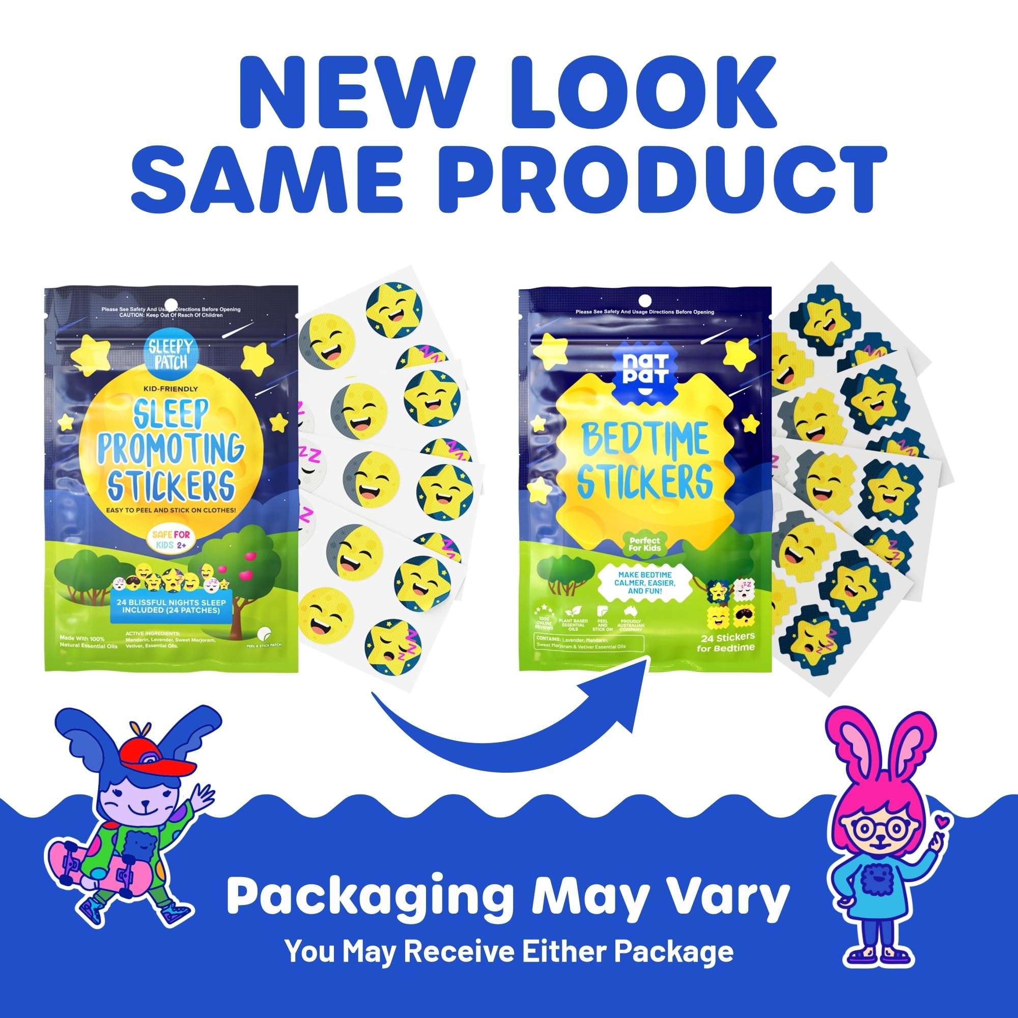 NATPAT Sleepy Patch Bed Time Stickers for Kids - Sleep Promoting Patch - Non-Toxic Solution for Better Sleep - Chemical & Drug Free, Melatonin Free - Buzz Patch Natural Patch (24 Pack)