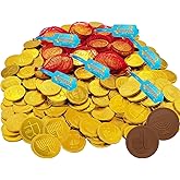 The Dreidel Company Hanukkah Chocolate Gelt, 96-Pack Mesh Bags of Milk Chocolate Coins, Kosher Certified Dairy, Dreidel and Menorah Design Chanukah Coins