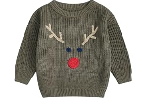 MOLZULAMS Toddler Baby Girl Boy Christmas Outfit My First Christmas/Elk Embroidery Sweater Crewneck Sweatshirt Xmas Clothes