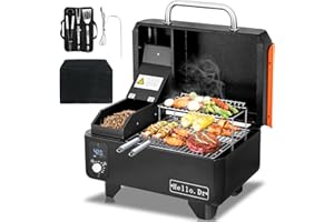 Hello.Dr Portable Pellet Smoker, Smoker Grill with Digital Control, LED Screen, Meat Probe, Portable Pellet Grill for BBQ, Sm