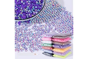 MAQIAO 1000pcs 6mm Resin Rhinestones Bulk,Nail Art Rhinestones Kit with Wax Pencil,Flatback Round Jelly Rhinestones Gems Crystals for Nail Art DIY Crafts Clothes Shoes Bags(Dark-purple AB)