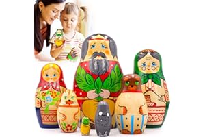AEVVV Russian Nesting Dolls Set of 7 pcs - Matryoshka Dolls with Characters from Russian Folk Tale Enormous Turnip - Matryoshka Nesting Dolls - Giant Turnip
