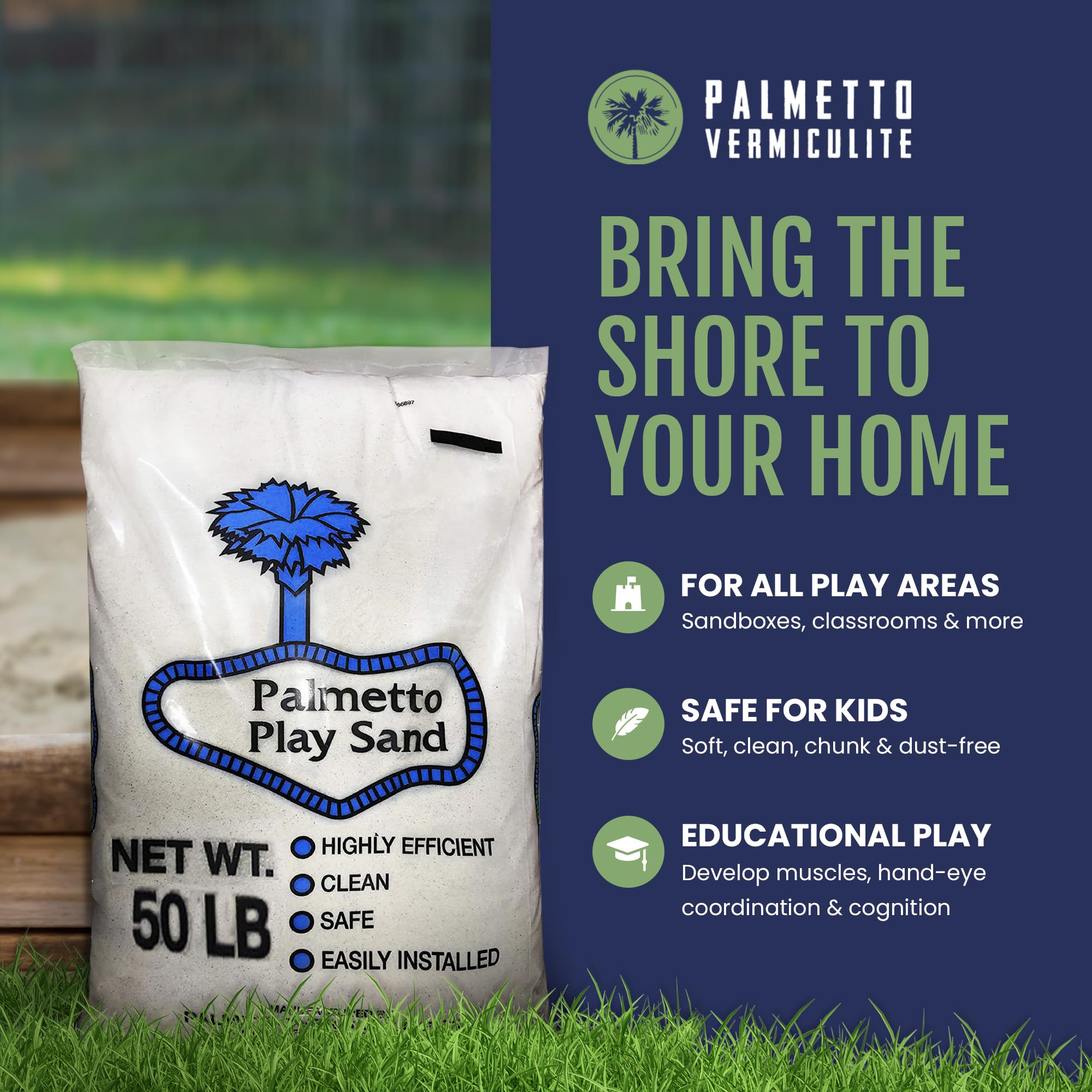 Palmetto Soft Play Sand, Clean & Low-Dust for Sensory Fun, Creme Colored, 50 lbs