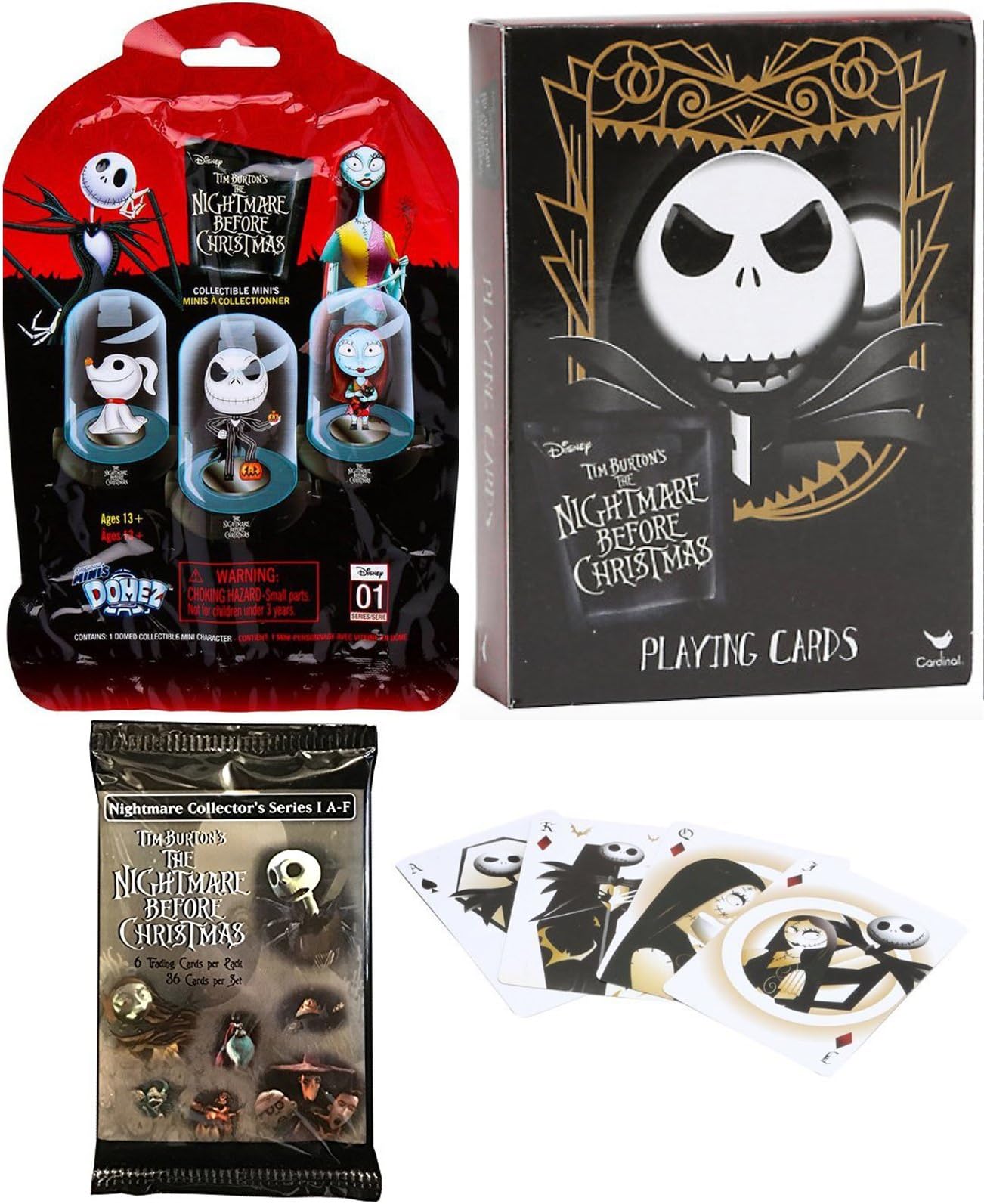 Nightmare Before Christmas Playing Card Game Set Exclusive pack + Movie trading card + NBC Mini Figure Mystery Blind Bag Domez Bundle
