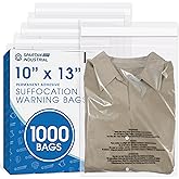 Spartan Industrial - 10" X 13" (1000 Count) Self Seal Clear Poly Bags with Suffocation Warning for Packaging, T Shirts & Shipping - Permanent Adhesive