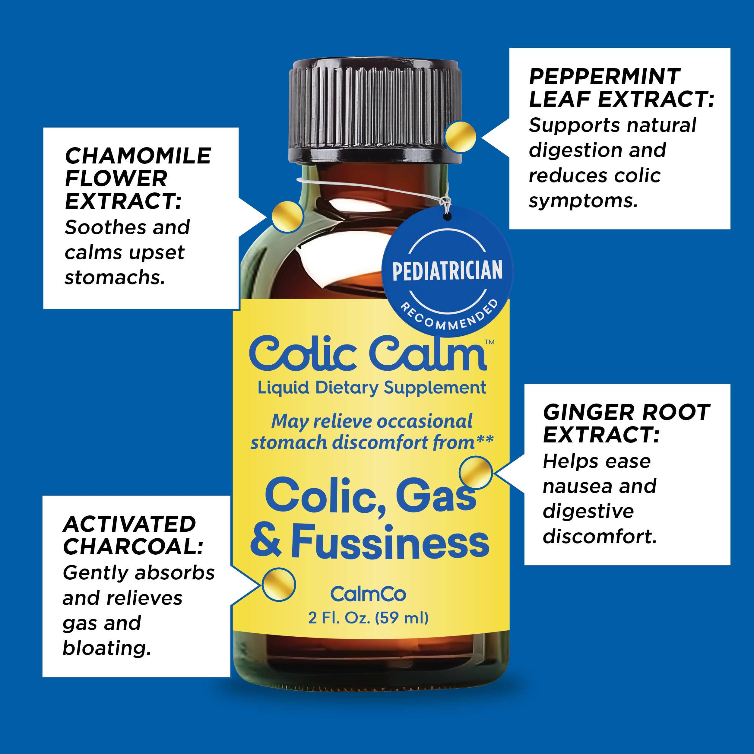 Colic Calm Infant Gripe Water for Colic, Helps Fussiness, Upset Stomach, and Baby Gas Relief, 2 fl oz (Pack of 1)