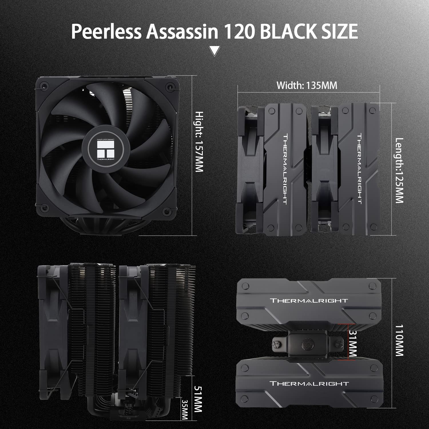 Thermalright Peerless Assassin 120 CPU Air Cooler, 6 Heat Pipes, Dual 120mm TL-C12B PWM Fan, Aluminium Heatsink Cover, AGHP Technology, for AMD AM4/Intel LGA1851/1150/1151/1200/2066/2011 (PA120 Black)