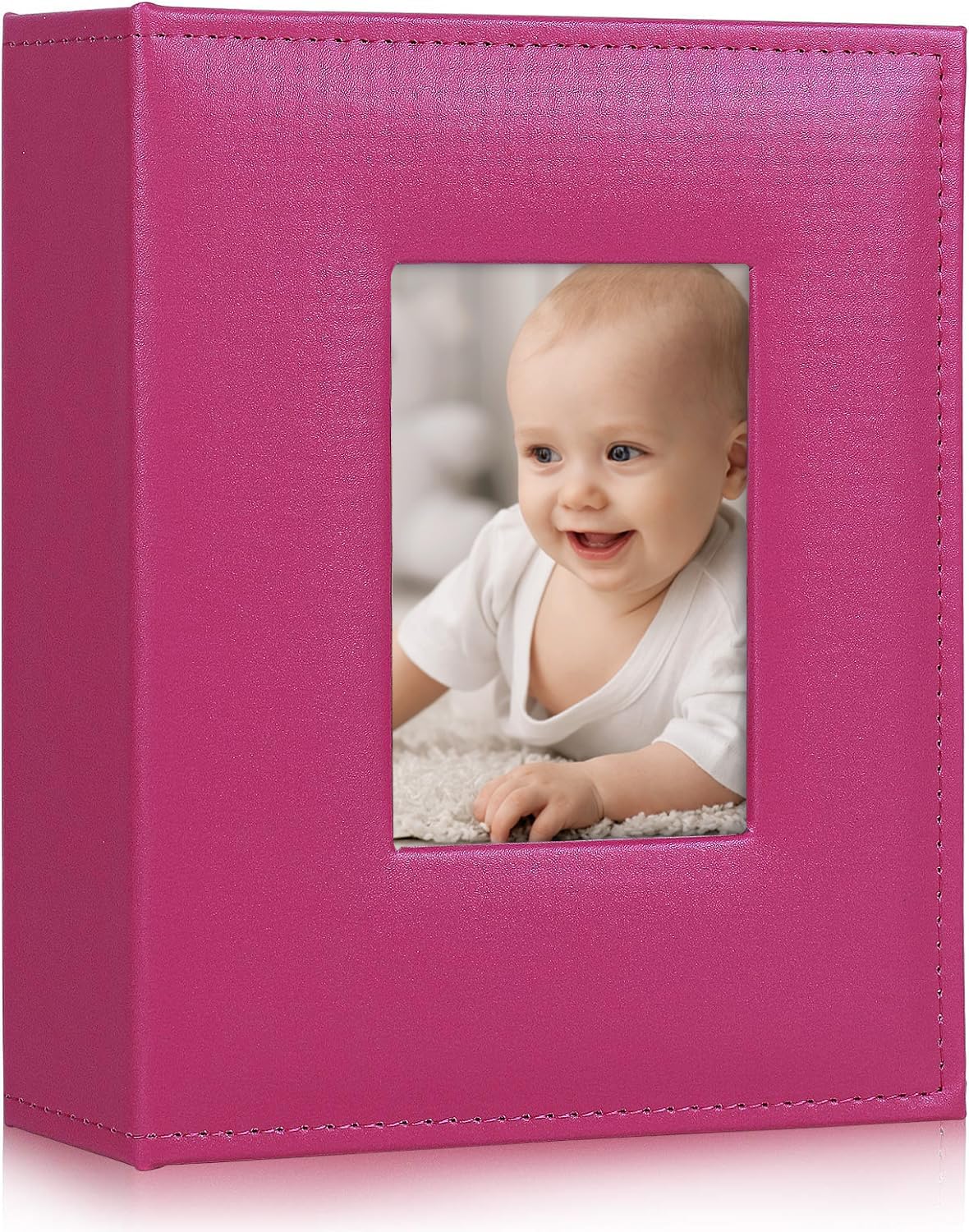 RECUTMS Photo Album 200 Photos Pocket Black Page Album PU Leather Small Album For Family Wedding Holiday Anniversary Guest Book Baby Photo Albums 6x4 200 photo slots Picture（Pink）
