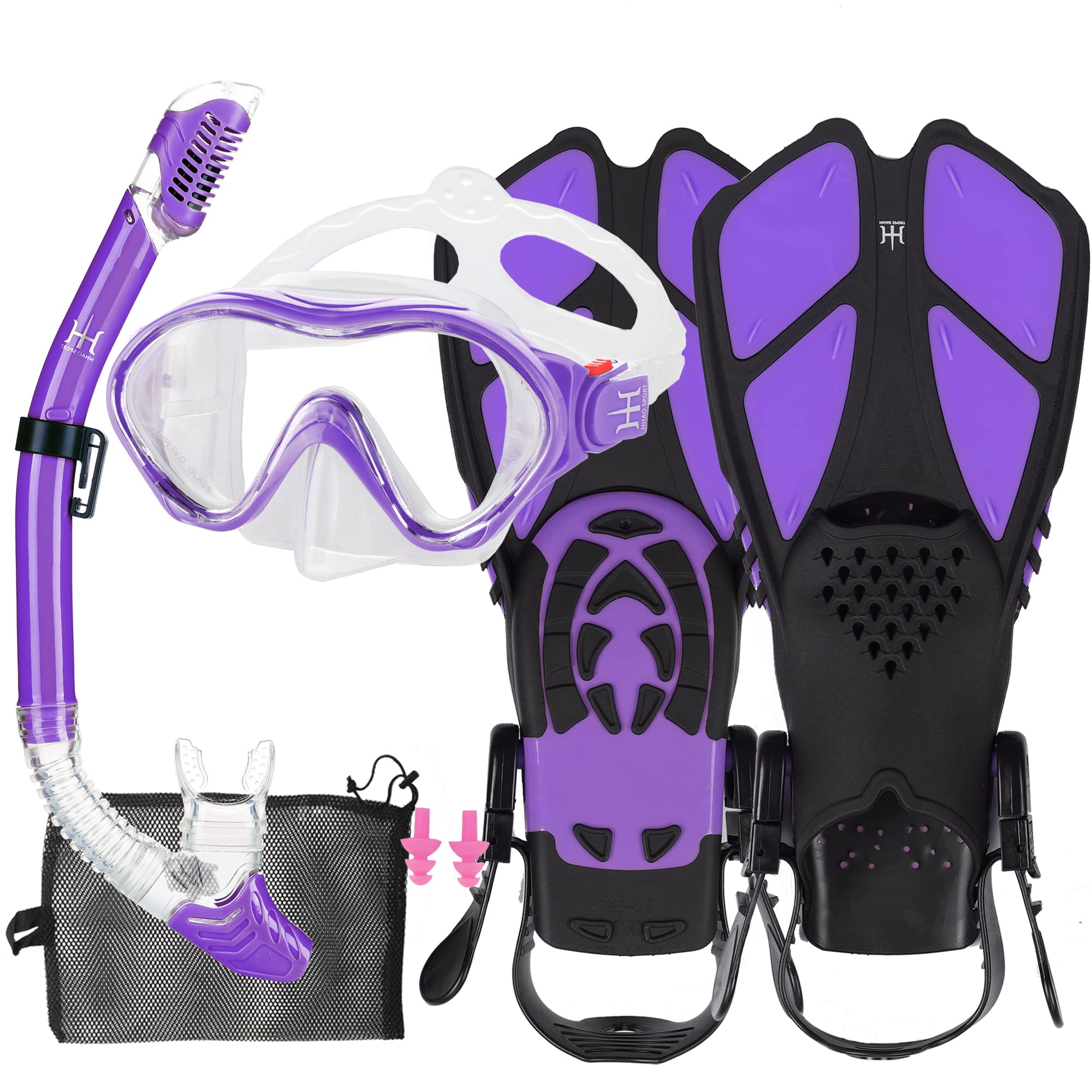 Photo 1 of HH HHAO SPORT Kids Mask Fins Snorkel Set Snorkeling Packages, with Diving Mask, Snorkel, Adjustable Swim Fins, Mesh Bag, Anti-Fog Anti-Leak Snorkeling Gear for Kids for Snorkeling Swimming Diving
