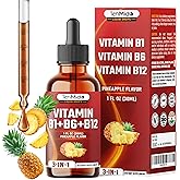 Tenmido 3-in-1 Vitamin B Complex Liquid Drops for Women & Men - with B1 Thiamine, B6 Pyridoxine, B12 Methylcobalamin - Alcohol-Free, Non-GMO - 30ml 1 Fl Oz