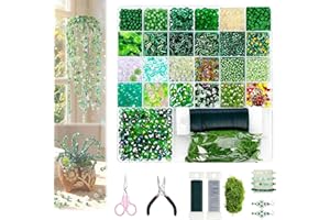 5500 PCS DIY Beaded Plant Kit, Green Beads for Beaded Plants, Forever Plant Kit for DIY Plants Making, Leaf Beads for Jewelry