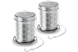 House Again 2 Pack Tea Strainers for Loose Tea, Extra Fine Mesh Tea Infuser, 304 Stainless Steel with Chain Hook, Loose Leaf Tea Steeper for Brew Tea Spices & Seasonings, Geometric Design