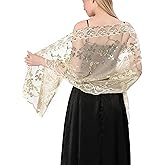 changyexi Shawls and Wraps for Evening Dresses,Women Formal 1920s Sequin Flower Sheer Shawls and Wraps for Wedding-