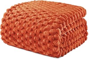 Exclusivo Mezcla King Size Soft Fleece Blanket, 90x104 Inches Stylish Jacquard Velvet Blanket for Bed, Fuzzy Cozy Lightweight for All Season, Burnt Orange