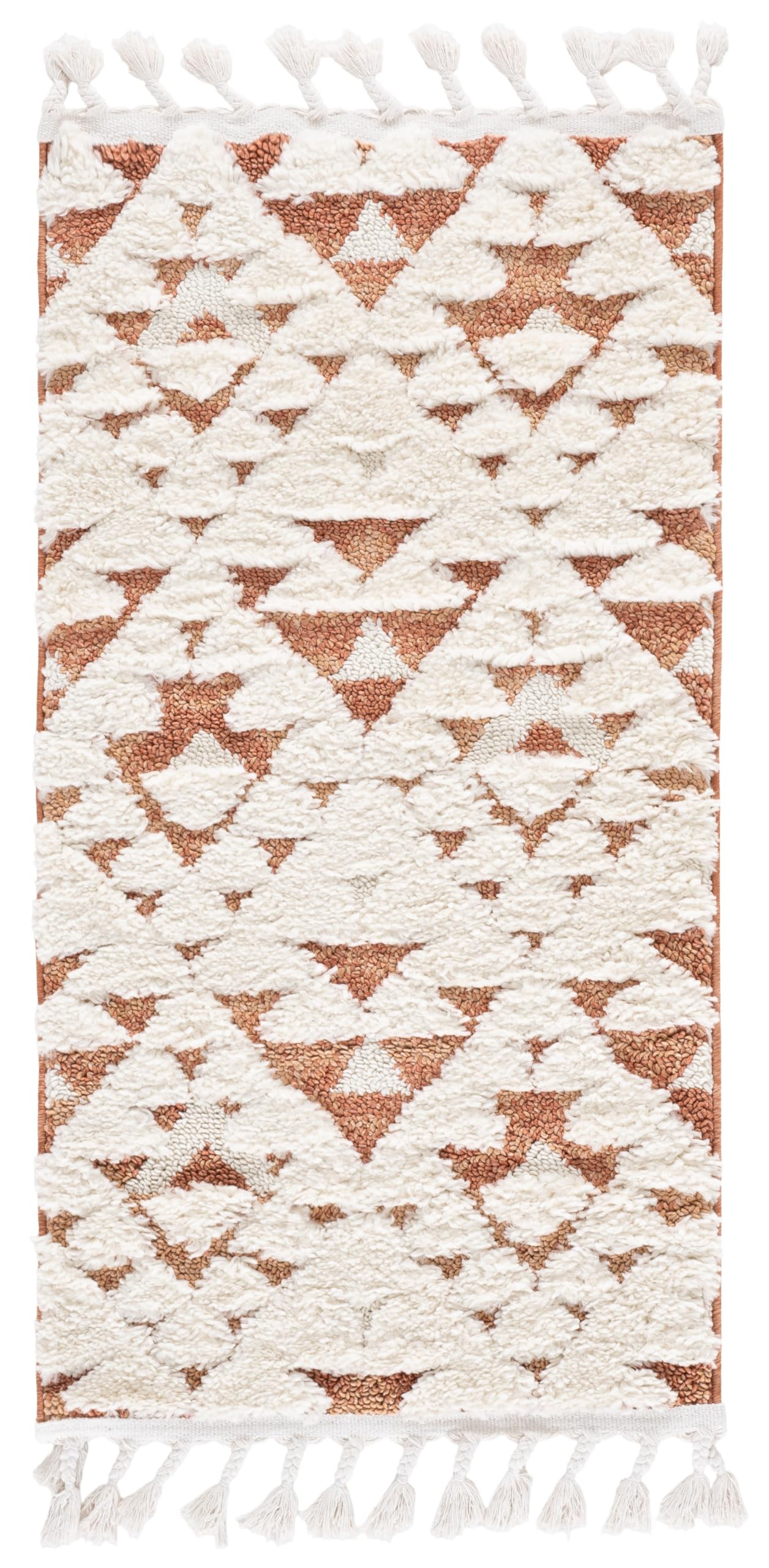 SAFAVIEH Moroccan Tassel Shag Collection Area Rug - 2'3" x 4', Ivory & Brick Rust, Non-Shedding & Easy to Clean, Plush High-Low Texture, Ideal for Foyer, Entryway, Bedroom, Accent Space (MTS688P) Image