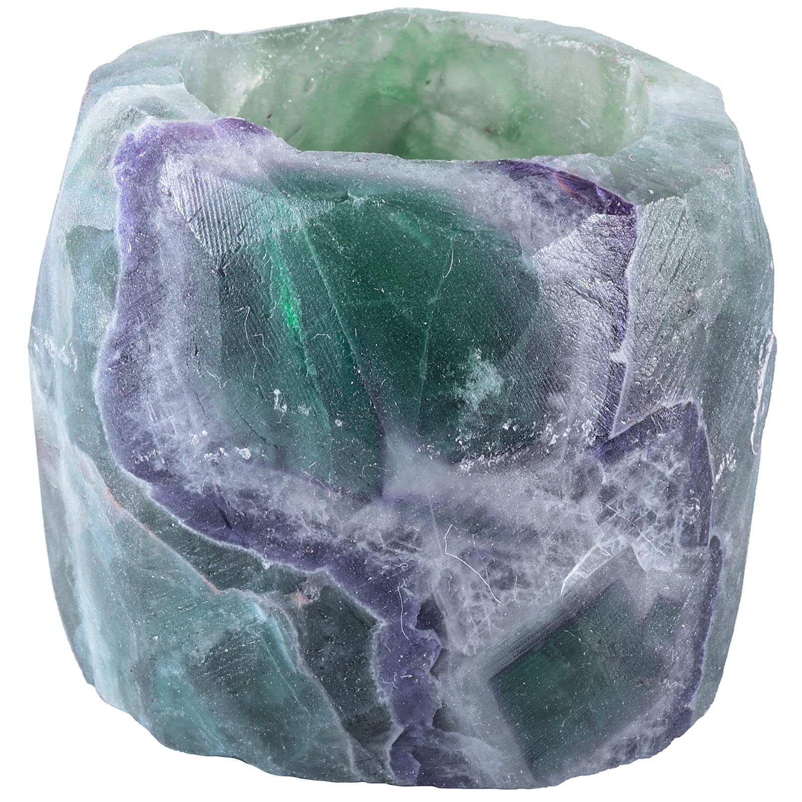 Nupuyai Natural Fluorite Raw Stone Votive Pillar Candle Holder, Tea Light Holder Air Plants Holder Candlestick Ornament for Meditation Home Party Decor