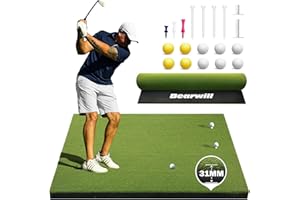 Bearwill Golf Mat 31mm, 5x4ft/5x5ft Golf Hitting Mats for Practice Outdoor Indoor, High-Elasticity Artificial Turf Mat for Garage Simulator Chipping Driving Training
