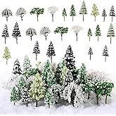 Canlierr 28 Pcs Miniature Model Trees for Diorama Mini Tiny Winter Snowy Tree Figurine for Villages, Craft, Model Train Scenery Accessories