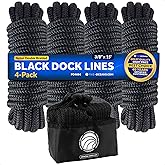 Five Oceans 3/8" x 15' Boat Dock Lines - 4-Pack Black Double Braided Nylon Rope with 12" Spliced Eyelet, Mooring Lines for Boats up to 30' - FO4694