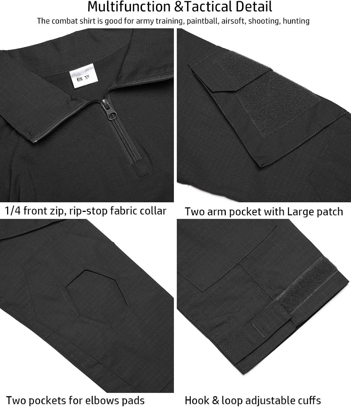 ReFire Gear Men's Military Tactical Army Combat Long Sleeve Shirt Slim Fit Camo T-Shirt with 1/4 Zipper: Clothing