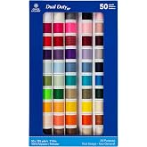 Coats &amp; Clark Dual Duty All Purpose Sewing Thread for Sewing Machine | 50-Spool Multicolor 100% Polyester Sewing Thread for Hand and Machine Sewing, Medium Weight, Smooth Finish, 125 yards