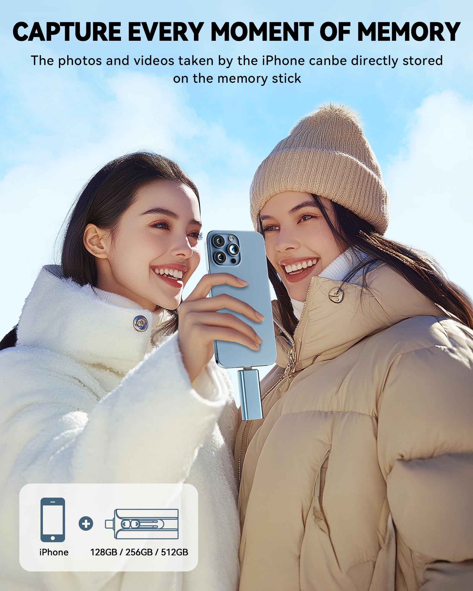 MFi Certified Flash Drive 256GB for iPhone Thumb Drive Photo Stick, High Speed USB Memory Stick iPhone Flash Drive for Photos Videos, External Storage Jump Drive for iPhone/iPad/Android/PC (Blue)