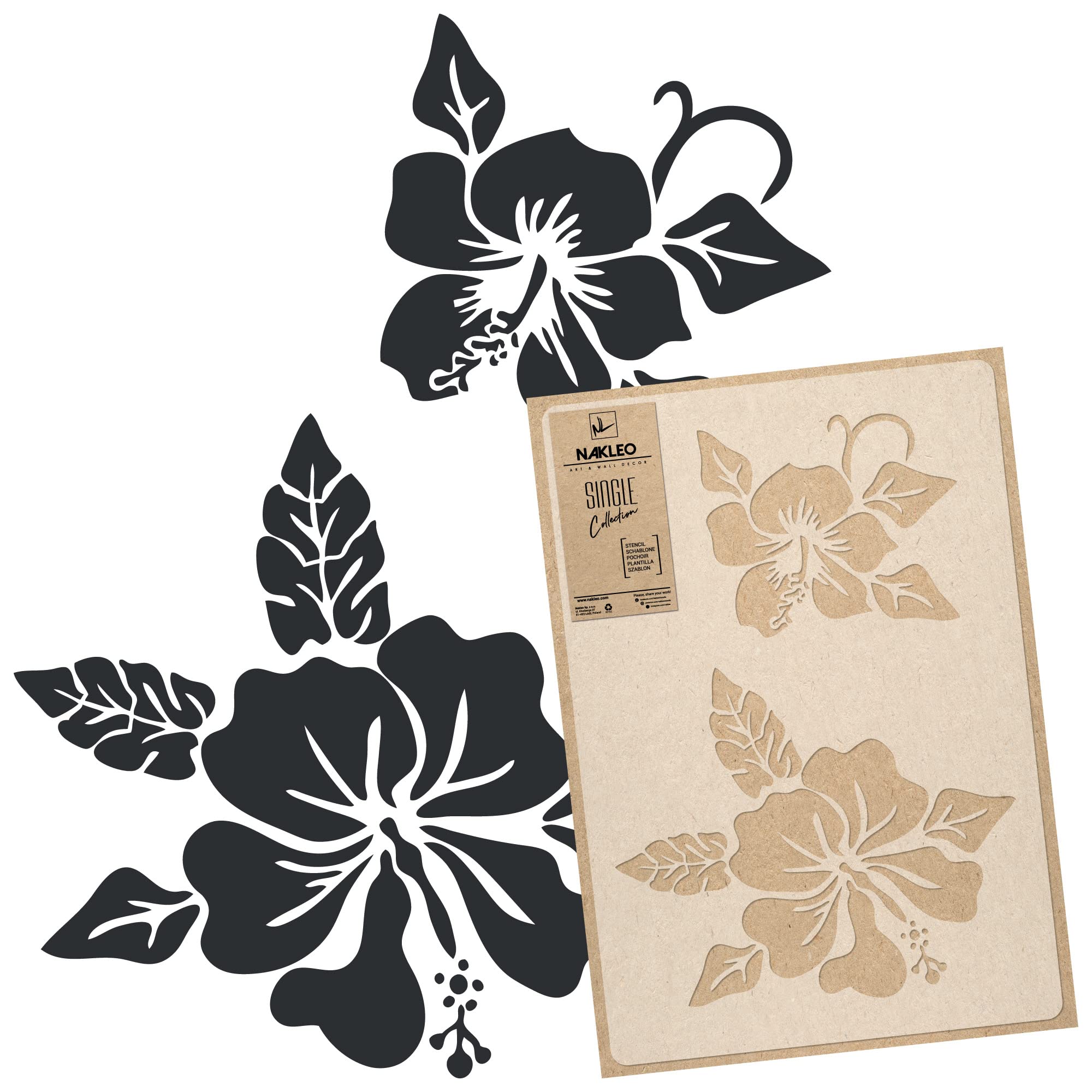 NAKLEO Floral Large Wall Painting Stencil 43x64 cm, Hibiscus Rose Mallow Plant Pattern, Reusable Plastic Flower Template, DIY Art and Craft Home Decor, Floor Wood Fabric Furniture