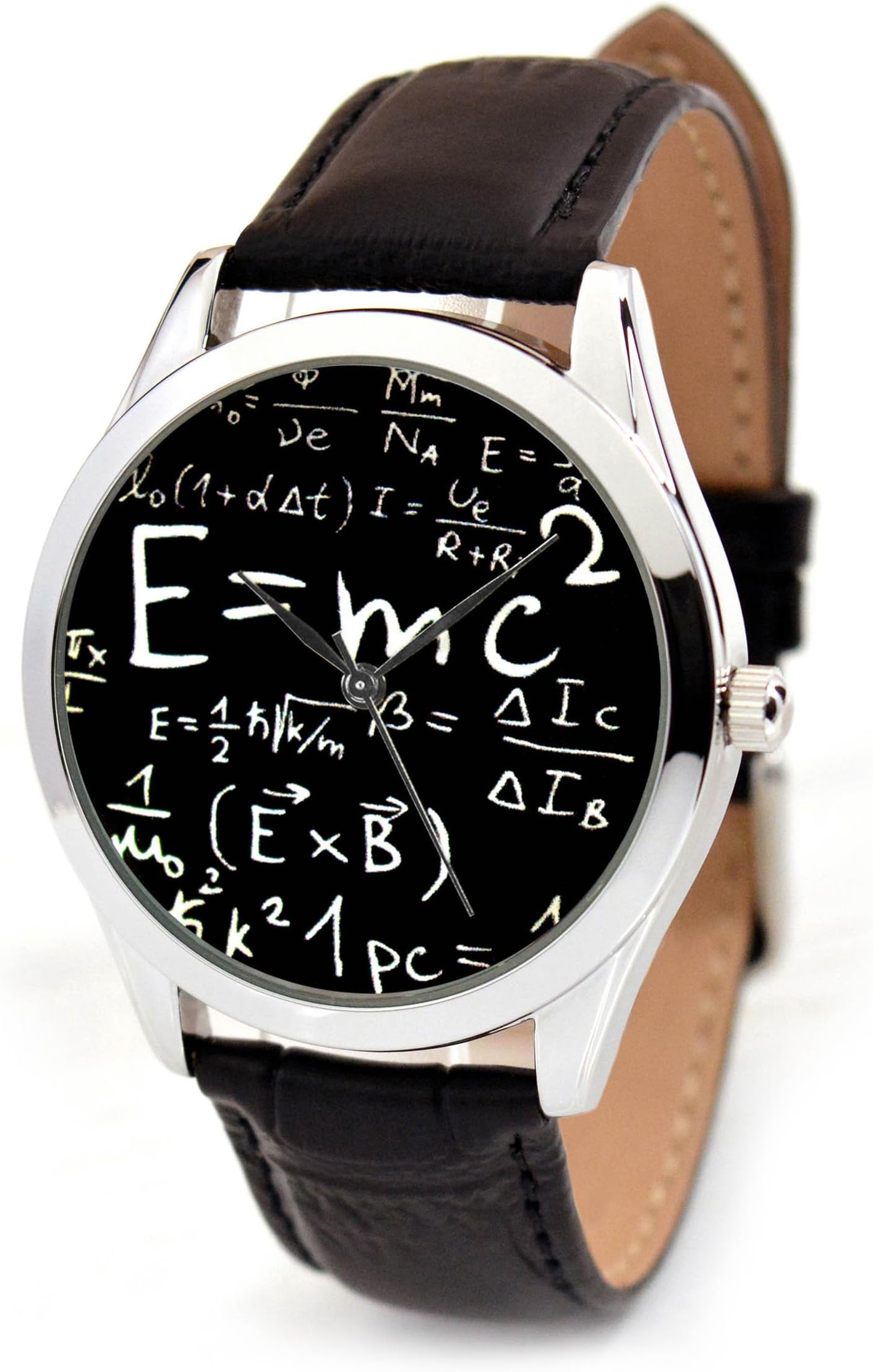 Watch for Men and Women - Japan Movt Black Leather Band Quartz Analog Unisex Wrist Watch 38mm - Relativity Theory on Black - Best Original Unique Avesome Gift