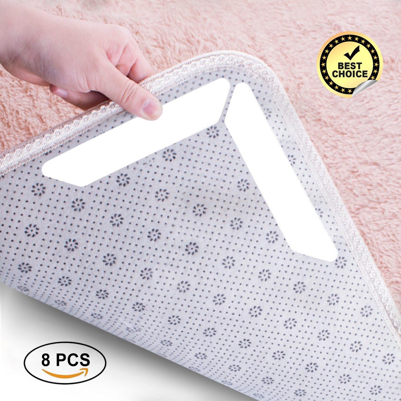 Glitz Star 8Pcs Rug Grippers Reusable Super Stickiness Tape Prevents Rug’s Corners from Curling up & Easy to Get off