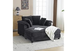 VINGLI Lounge Chair, 56" Oversized Reading Chair Corduroy Chaise Sofa Recliner Bed Upholstered Comfy Sleeper Couch with Throw