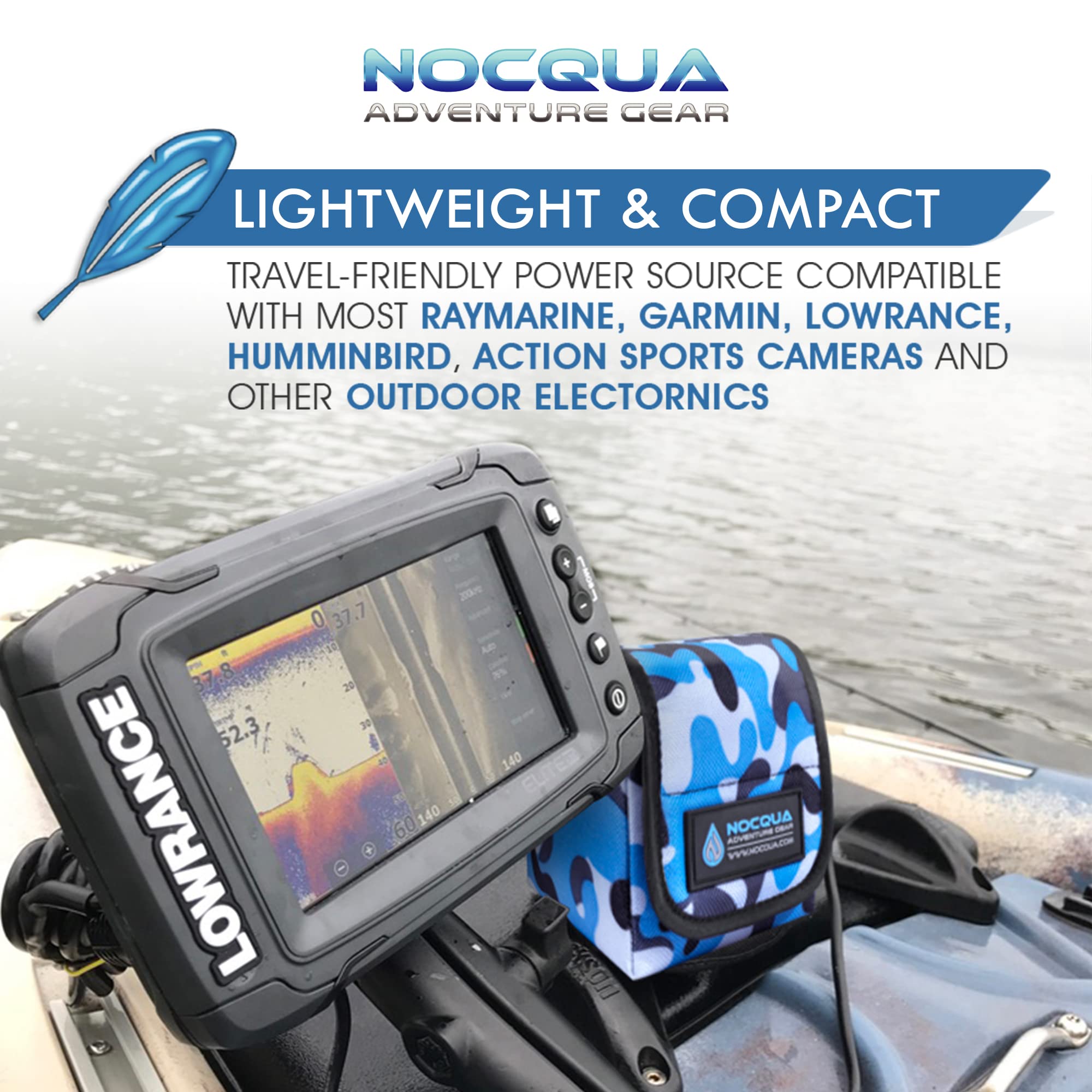 NOCQUA Pro Power Water-Resistant Battery & Charger Kit - Compatible with GPS, Depth & Fish Finders, & Most 12 Volt Electronics