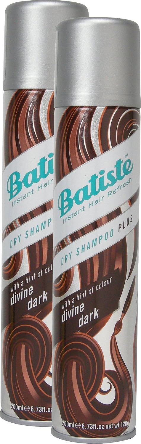 Batiste dry shampoo divine dark dry shampoo with a gentle hint of colour for black and dark brown hair fresh hair for all hair types pack of 2 (2 x 200 ml)