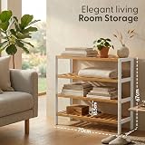 KEPLIN Natural Bamboo Shoe Rack 4 Tier White Natural 70x67x25cm 12 Pairs view 2