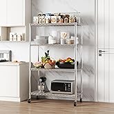 EZPEAKS Chrome 4-Shelf Shelving Units and Storage on 3'' Wheels with 4-Shelf Liners, Adjustable Heavy Duty Steel Wire Shelvin