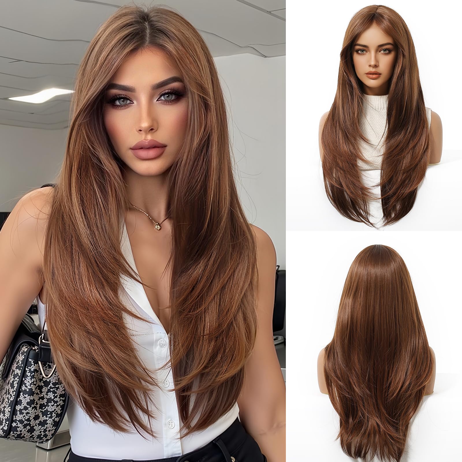 OUFEI Ginger wigs for Women Long Wig with Bangs Natural Straight Wigs Synthetic Hair Heat Resistant Wigs for Daily Party Cosplay Wear — image 1