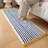 GIB Bathroom Runner Rug Mat 47" x 16", Extra Soft Absorbent Plush Fluffy Bath Rugs, Non-Slip Washable Bath Mats for Bathroom Floor Shower Bedroom Decor, Blue & White Striped with Yellow Accents