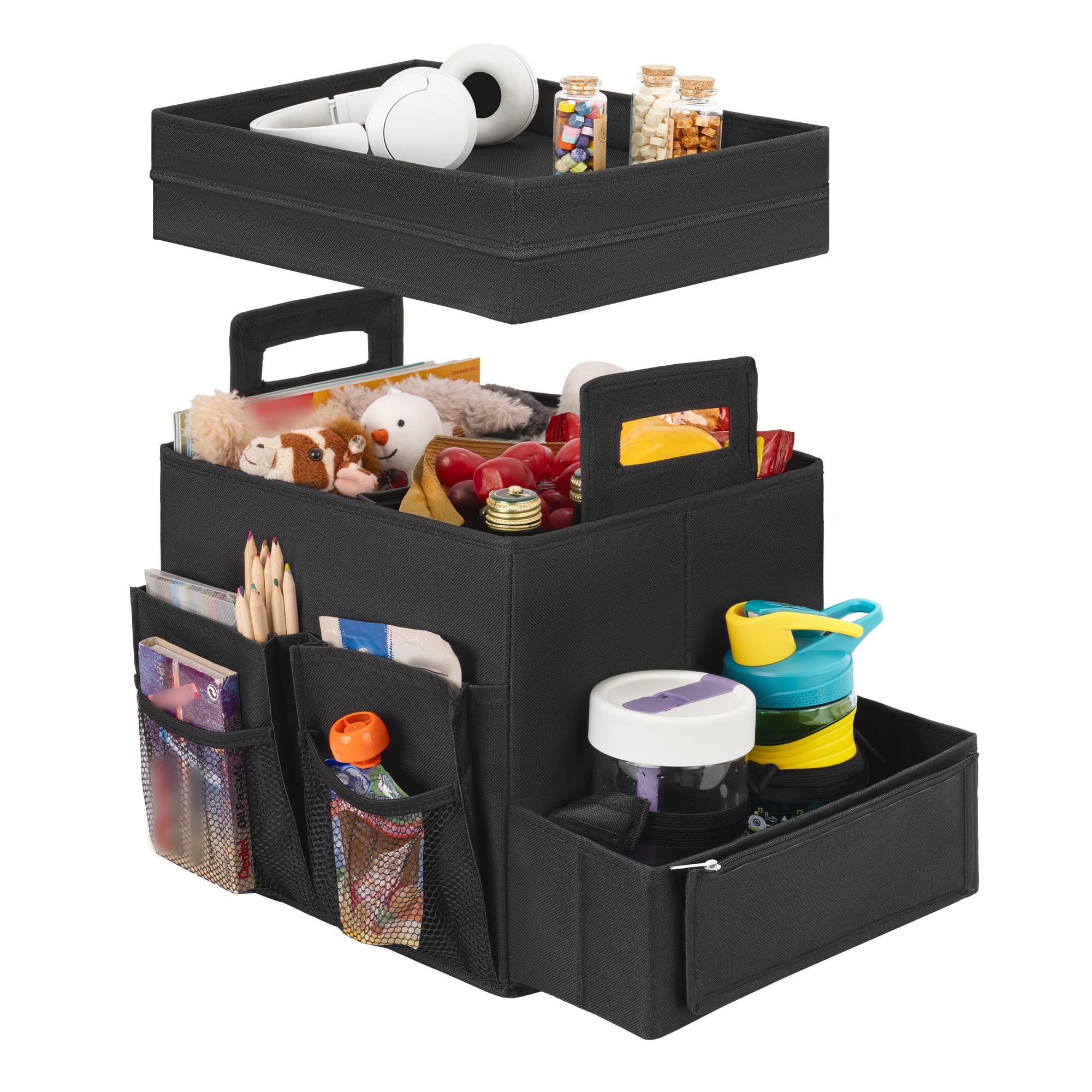 StorageWorks Trunk Organizer for Car, Car Organizer with Lid, Seat Back Storage, Medium, Black, 1-Pack