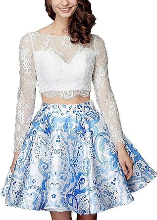 2 piece long sleeve homecoming dress