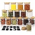 Hoanra 6.5 oz Glass Spice Jar with Bamboo Airtight Lids and Labels, Small Glass Food Storage Containers for Kitchen Pantry Organization Spices Tea Coffee Candy Herbs（16 Pack）