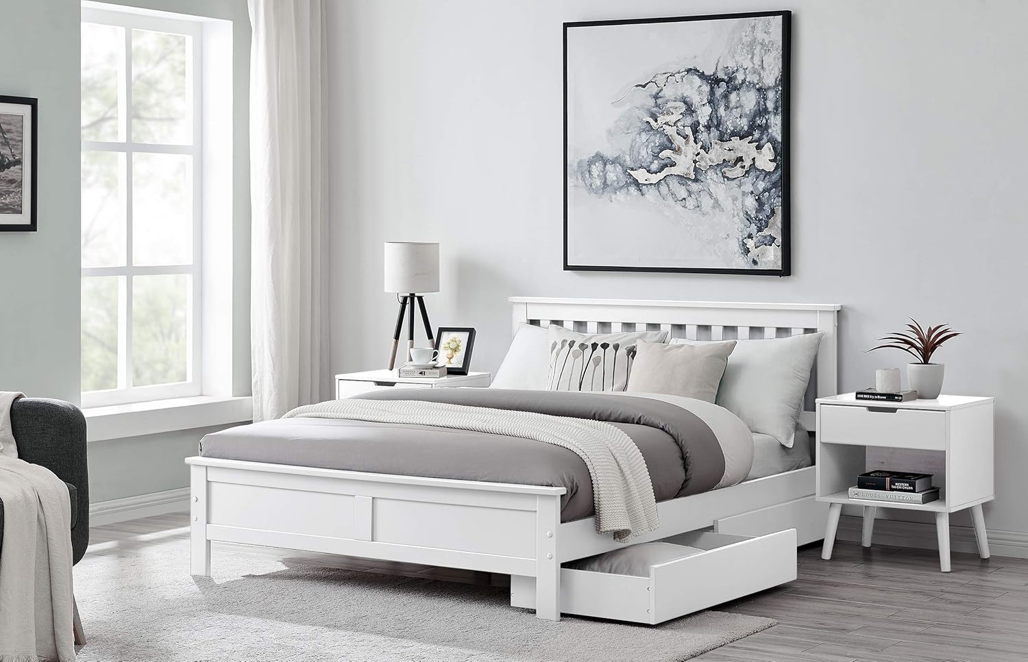 Furniturebox UK Azure Grey/White Wooden Solid Pine Quality Single Double King Bed Frame (White