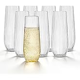 HOMIP 36pcs Clear Plastic Champagne Flutes - 9oz Disposable Champagne Flutes Stemless Toasting Glasses, Ribbed Ripple Design (BPA-Free) for Weddings, Bars & Events - Disposable Party Cups