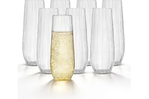 HOMIP 36pcs Clear Plastic Champagne Flutes - 9oz Disposable Champagne Flutes Stemless Toasting Glasses, Ribbed Ripple Design (BPA-Free) for Weddings, Bars & Events - Disposable Party Cups