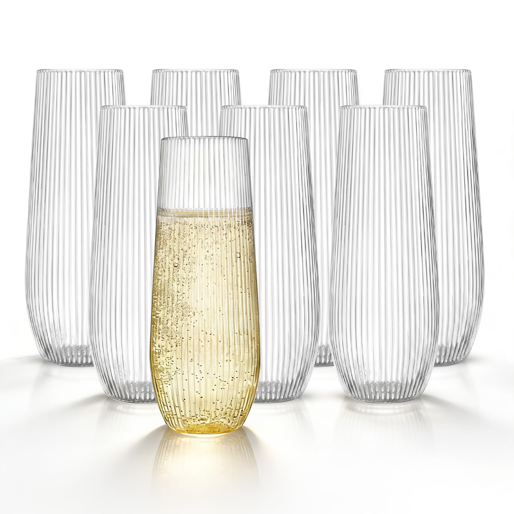 Photo 1 of HOMIP 36pcs Clear Plastic Champagne Flutes - 9oz Disposable Champagne Flutes Stemless Toasting Glasses, Ribbed Ripple Design (BPA-Free) for Weddings, Bars & Events - Disposable Party Cups