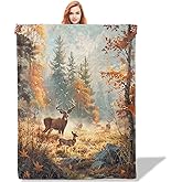 Plistiz Rustic Forest Deer Throw Blanket for Women Girls Boys, Soft Flannel Blankets Gifts for Living Room Couch, Home, Sofa Decor, 50"x60"